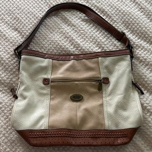 Elegant Cream and Brown Leather Shoulder Bag